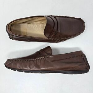 ALDO BRUE BOTTICELLI BROWN CALF LEATHER DRIVING PENNY LOAFER MENS 7 D ITALY